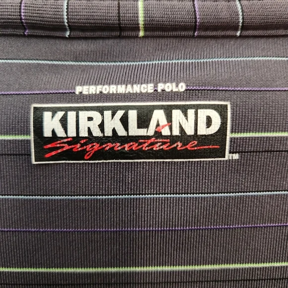 Kirkland Signature Men's Polo Shirt in Dark Gray with Light Stripes - Picture 2 of 4